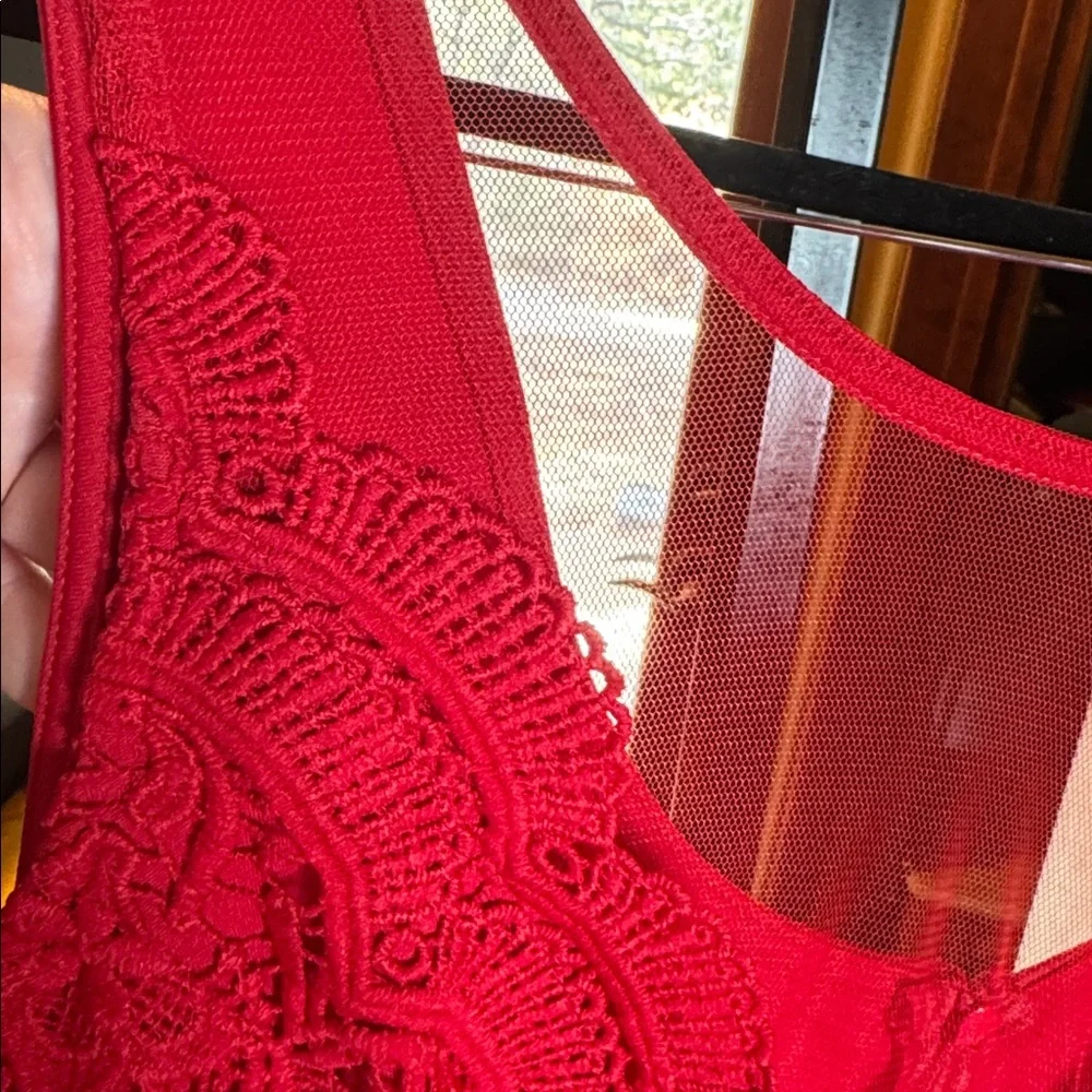 Grace Karin Red Lace Deep V-Neck A-Line Midi Dress Sleeveless Fit & Flare Sz 2XL
